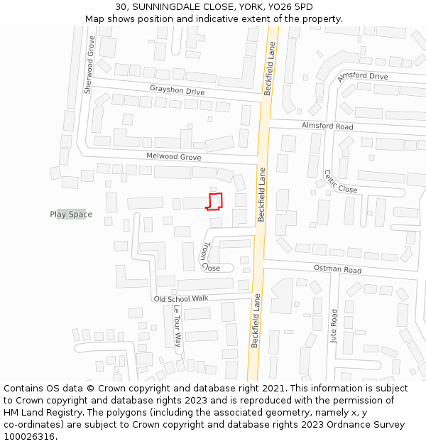 30, SUNNINGDALE CLOSE, YORK, YO26 5PD: Location map and indicative extent of plot