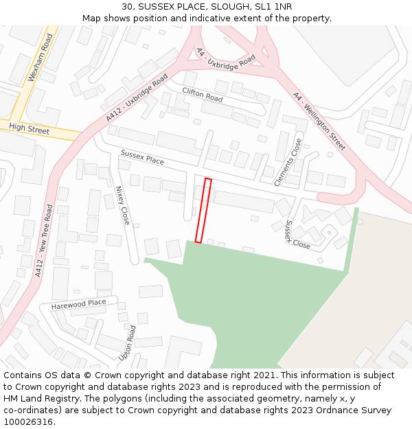 30, SUSSEX PLACE, SLOUGH, SL1 1NR: Location map and indicative extent of plot