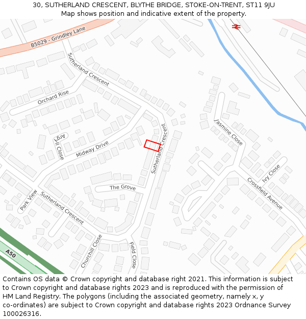 30, SUTHERLAND CRESCENT, BLYTHE BRIDGE, STOKE-ON-TRENT, ST11 9JU: Location map and indicative extent of plot