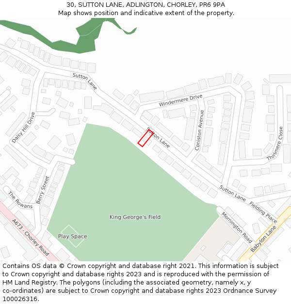 30, SUTTON LANE, ADLINGTON, CHORLEY, PR6 9PA: Location map and indicative extent of plot