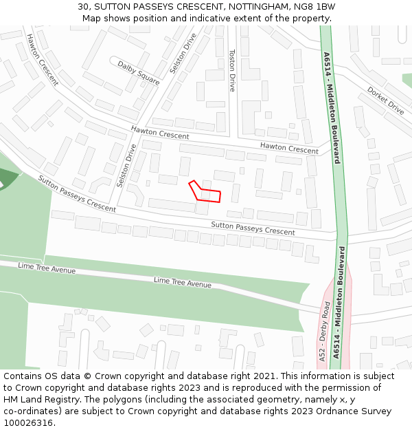 30, SUTTON PASSEYS CRESCENT, NOTTINGHAM, NG8 1BW: Location map and indicative extent of plot