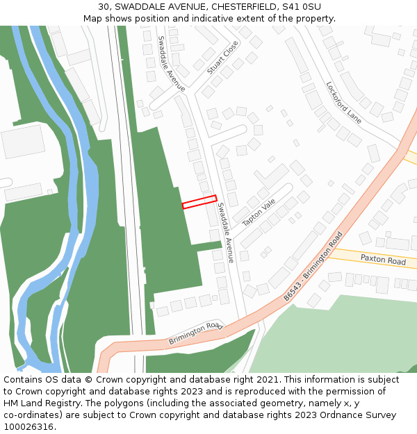 30, SWADDALE AVENUE, CHESTERFIELD, S41 0SU: Location map and indicative extent of plot