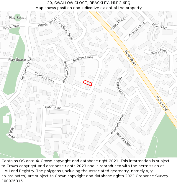30, SWALLOW CLOSE, BRACKLEY, NN13 6PQ: Location map and indicative extent of plot