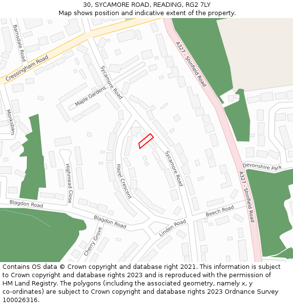 30, SYCAMORE ROAD, READING, RG2 7LY: Location map and indicative extent of plot