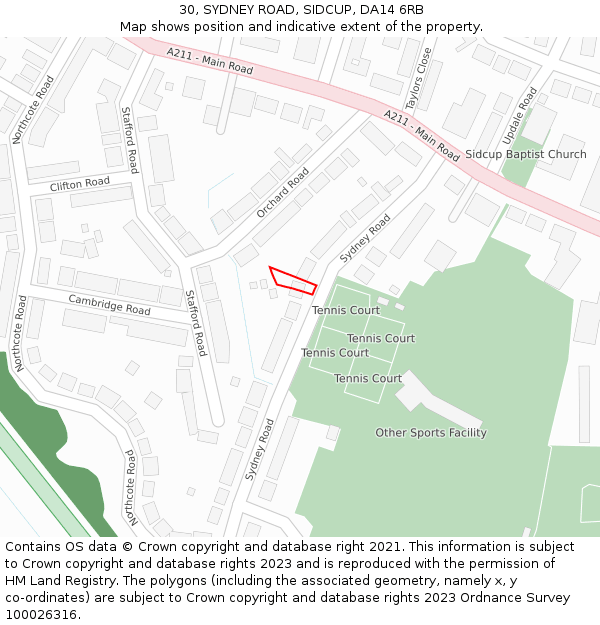 30, SYDNEY ROAD, SIDCUP, DA14 6RB: Location map and indicative extent of plot