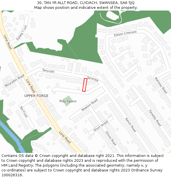 30, TAN YR ALLT ROAD, CLYDACH, SWANSEA, SA6 5JQ: Location map and indicative extent of plot