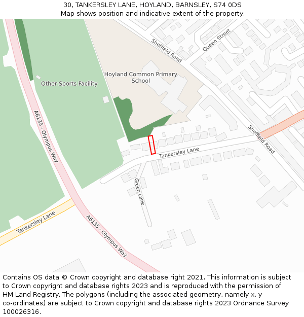 30, TANKERSLEY LANE, HOYLAND, BARNSLEY, S74 0DS: Location map and indicative extent of plot