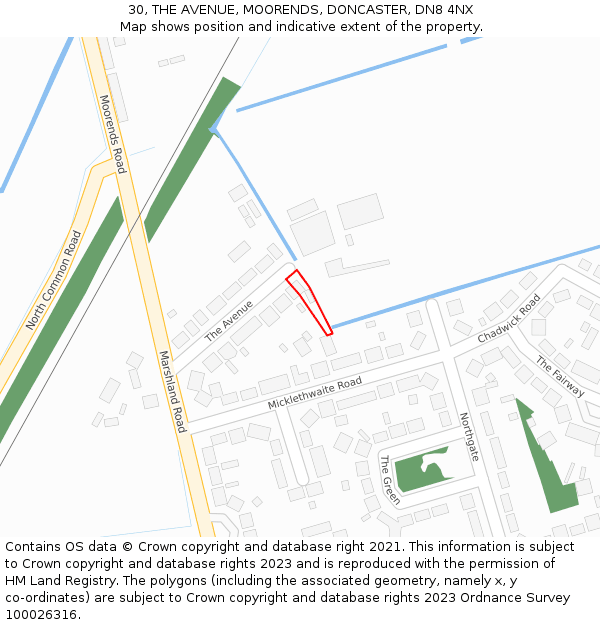 30, THE AVENUE, MOORENDS, DONCASTER, DN8 4NX: Location map and indicative extent of plot