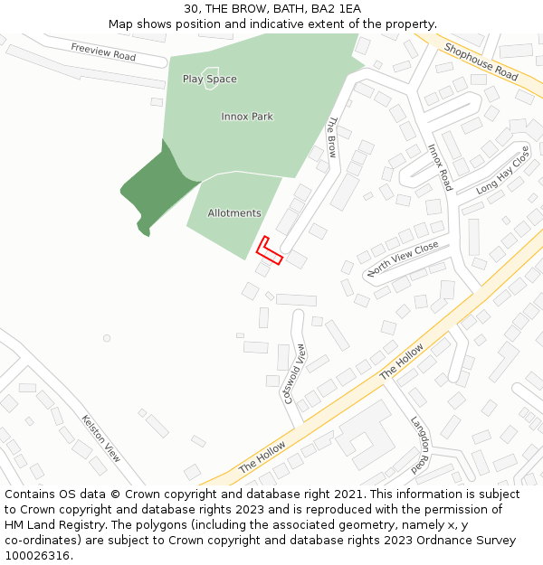 30, THE BROW, BATH, BA2 1EA: Location map and indicative extent of plot