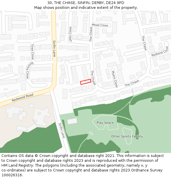 30, THE CHASE, SINFIN, DERBY, DE24 9PD: Location map and indicative extent of plot