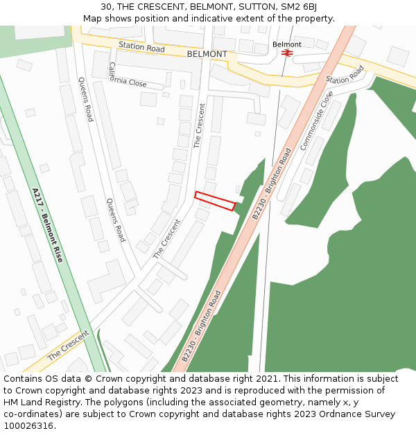 30, THE CRESCENT, BELMONT, SUTTON, SM2 6BJ: Location map and indicative extent of plot