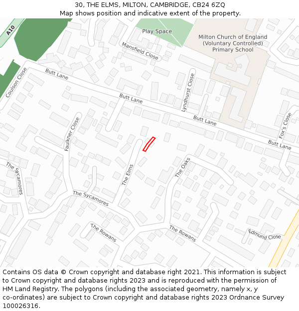 30, THE ELMS, MILTON, CAMBRIDGE, CB24 6ZQ: Location map and indicative extent of plot