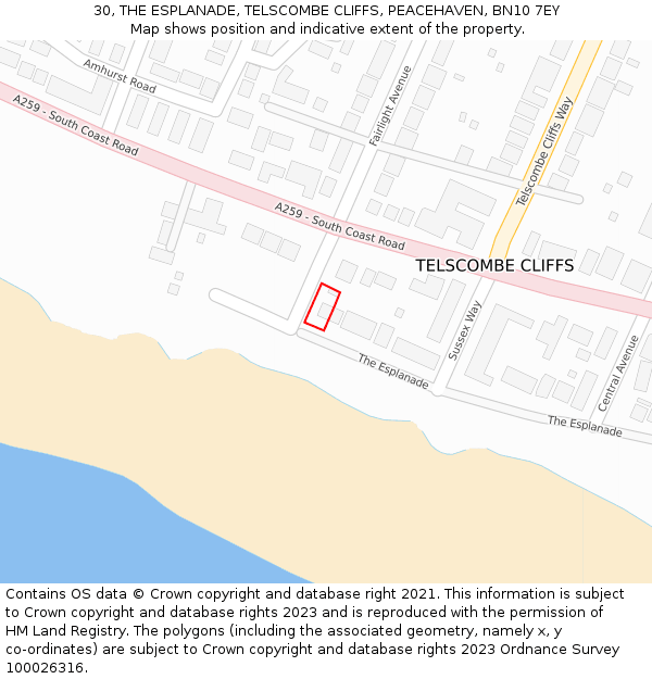 30, THE ESPLANADE, TELSCOMBE CLIFFS, PEACEHAVEN, BN10 7EY: Location map and indicative extent of plot