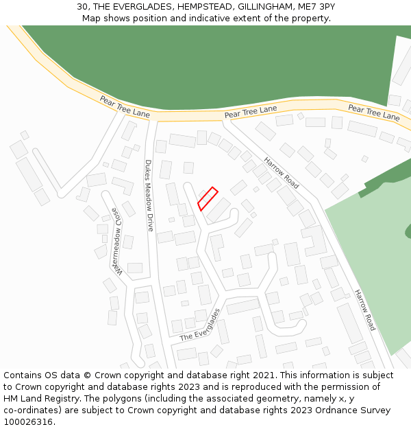 30, THE EVERGLADES, HEMPSTEAD, GILLINGHAM, ME7 3PY: Location map and indicative extent of plot