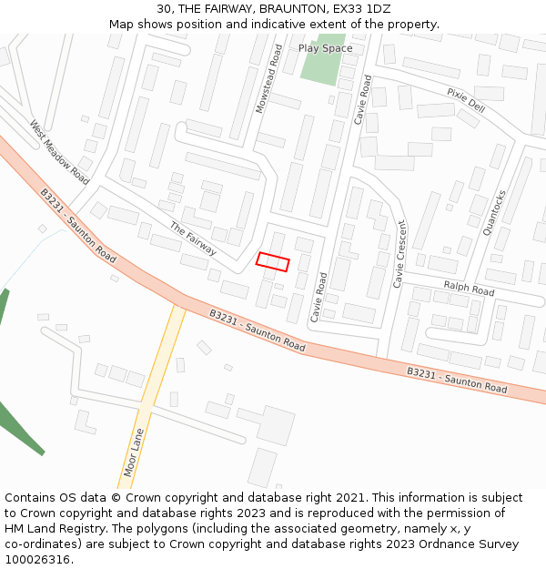 30, THE FAIRWAY, BRAUNTON, EX33 1DZ: Location map and indicative extent of plot