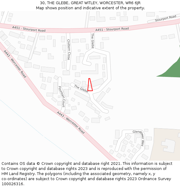 30, THE GLEBE, GREAT WITLEY, WORCESTER, WR6 6JR: Location map and indicative extent of plot