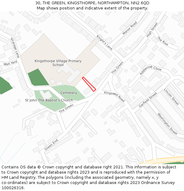 30, THE GREEN, KINGSTHORPE, NORTHAMPTON, NN2 6QD: Location map and indicative extent of plot