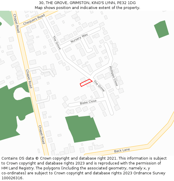 30, THE GROVE, GRIMSTON, KING'S LYNN, PE32 1DG: Location map and indicative extent of plot