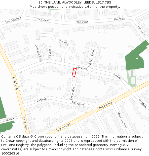 30, THE LANE, ALWOODLEY, LEEDS, LS17 7BS: Location map and indicative extent of plot