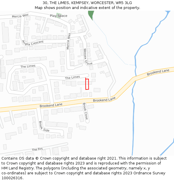 30, THE LIMES, KEMPSEY, WORCESTER, WR5 3LG: Location map and indicative extent of plot