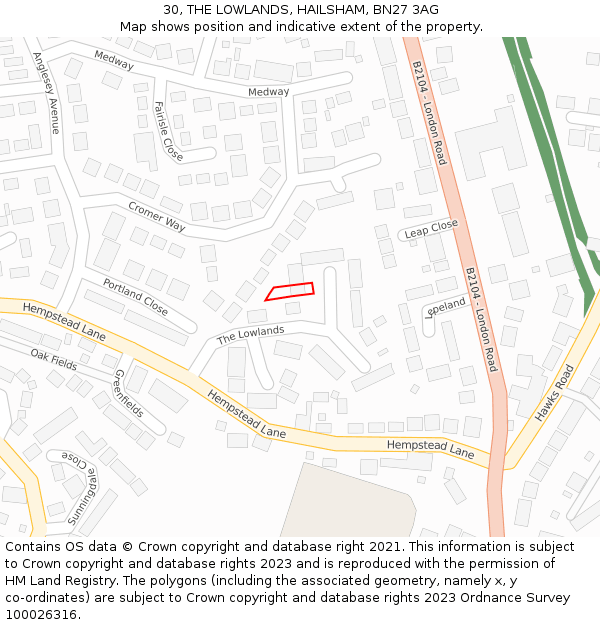 30, THE LOWLANDS, HAILSHAM, BN27 3AG: Location map and indicative extent of plot