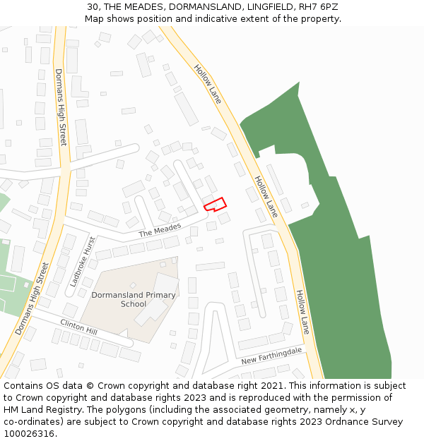 30, THE MEADES, DORMANSLAND, LINGFIELD, RH7 6PZ: Location map and indicative extent of plot