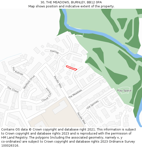 30, THE MEADOWS, BURNLEY, BB12 0PA: Location map and indicative extent of plot