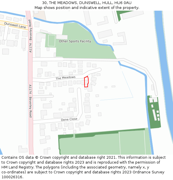 30, THE MEADOWS, DUNSWELL, HULL, HU6 0AU: Location map and indicative extent of plot