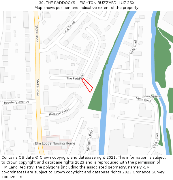 30, THE PADDOCKS, LEIGHTON BUZZARD, LU7 2SX: Location map and indicative extent of plot