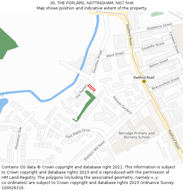 30, THE POPLARS, NOTTINGHAM, NG7 5HA: Location map and indicative extent of plot