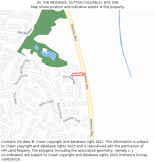 30, THE RIDDINGS, SUTTON COLDFIELD, B76 1RW: Location map and indicative extent of plot