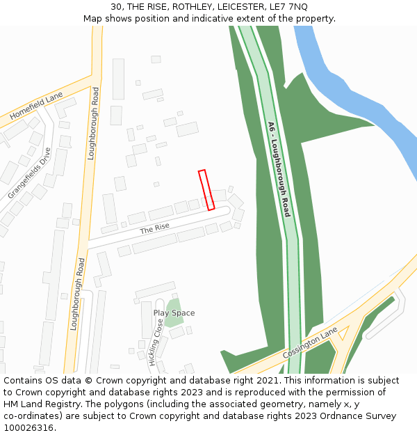 30, THE RISE, ROTHLEY, LEICESTER, LE7 7NQ: Location map and indicative extent of plot