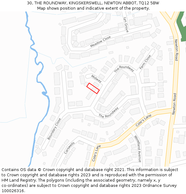 30, THE ROUNDWAY, KINGSKERSWELL, NEWTON ABBOT, TQ12 5BW: Location map and indicative extent of plot