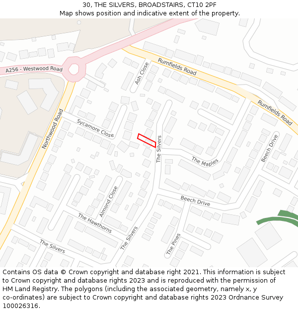 30, THE SILVERS, BROADSTAIRS, CT10 2PF: Location map and indicative extent of plot