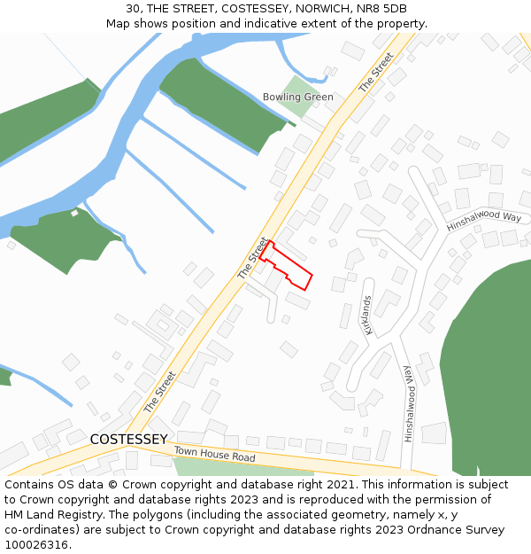 30, THE STREET, COSTESSEY, NORWICH, NR8 5DB: Location map and indicative extent of plot