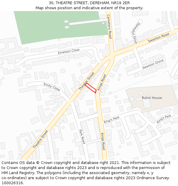 30, THEATRE STREET, DEREHAM, NR19 2ER: Location map and indicative extent of plot