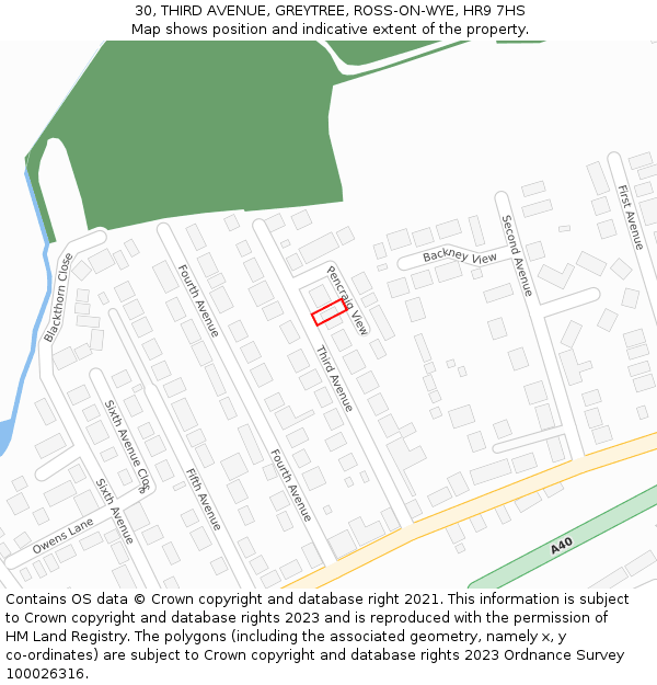 30, THIRD AVENUE, GREYTREE, ROSS-ON-WYE, HR9 7HS: Location map and indicative extent of plot