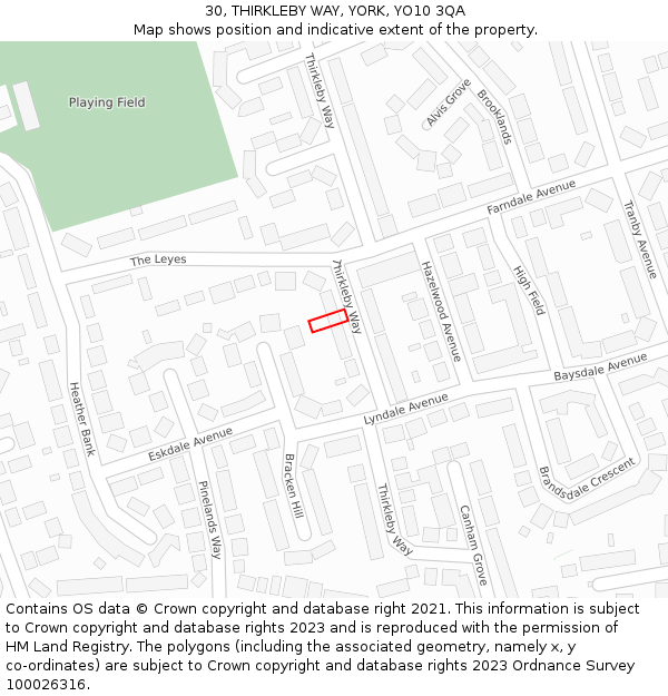 30, THIRKLEBY WAY, YORK, YO10 3QA: Location map and indicative extent of plot