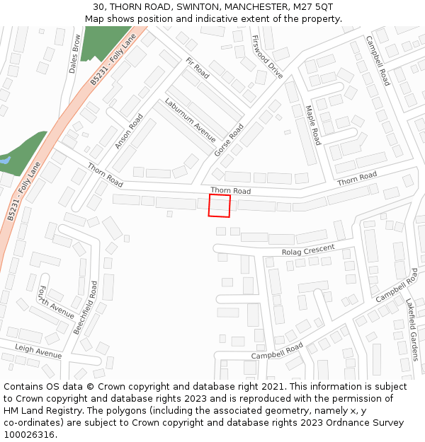 30, THORN ROAD, SWINTON, MANCHESTER, M27 5QT: Location map and indicative extent of plot