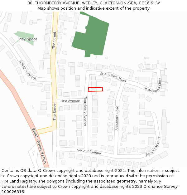 30, THORNBERRY AVENUE, WEELEY, CLACTON-ON-SEA, CO16 9HW: Location map and indicative extent of plot