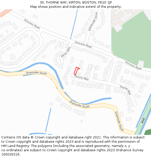30, THORNE WAY, KIRTON, BOSTON, PE20 1JP: Location map and indicative extent of plot