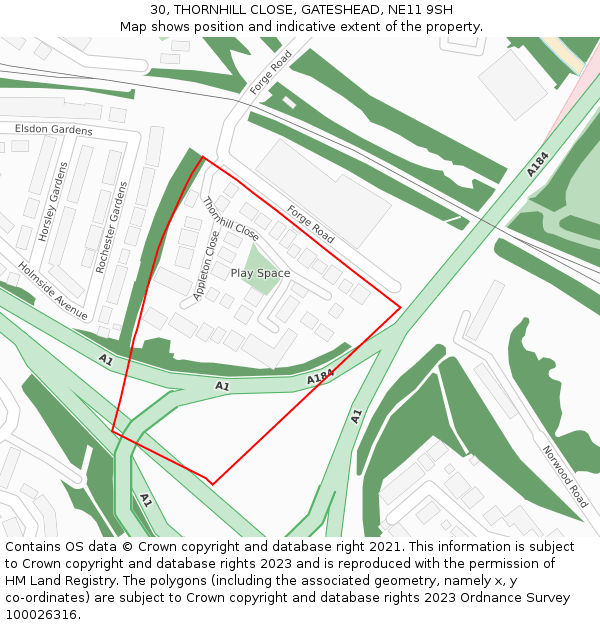 30, THORNHILL CLOSE, GATESHEAD, NE11 9SH: Location map and indicative extent of plot