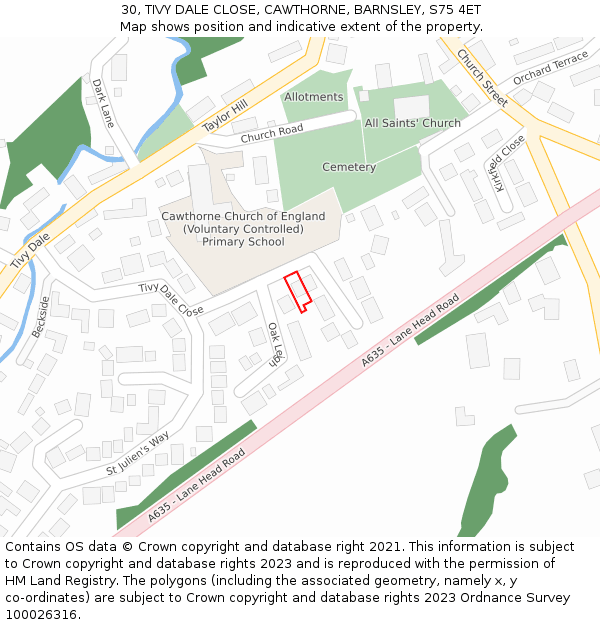 30, TIVY DALE CLOSE, CAWTHORNE, BARNSLEY, S75 4ET: Location map and indicative extent of plot