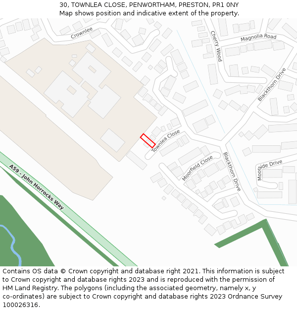 30, TOWNLEA CLOSE, PENWORTHAM, PRESTON, PR1 0NY: Location map and indicative extent of plot