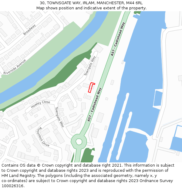 30, TOWNSGATE WAY, IRLAM, MANCHESTER, M44 6RL: Location map and indicative extent of plot