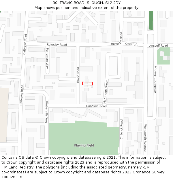 30, TRAVIC ROAD, SLOUGH, SL2 2DY: Location map and indicative extent of plot