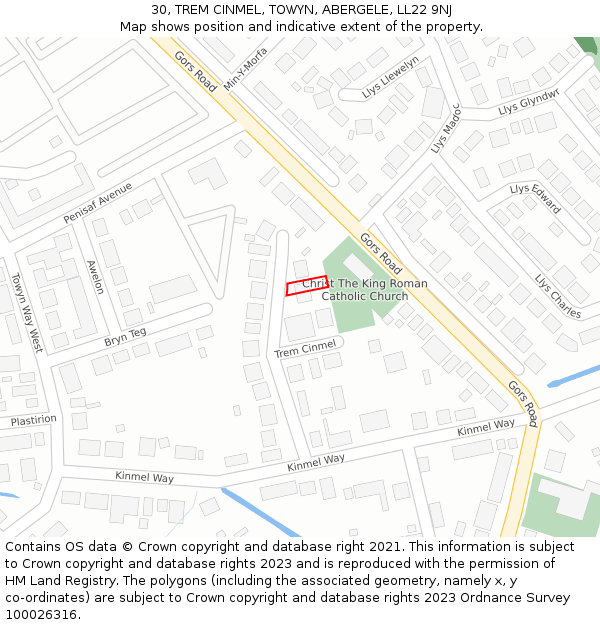 30, TREM CINMEL, TOWYN, ABERGELE, LL22 9NJ: Location map and indicative extent of plot