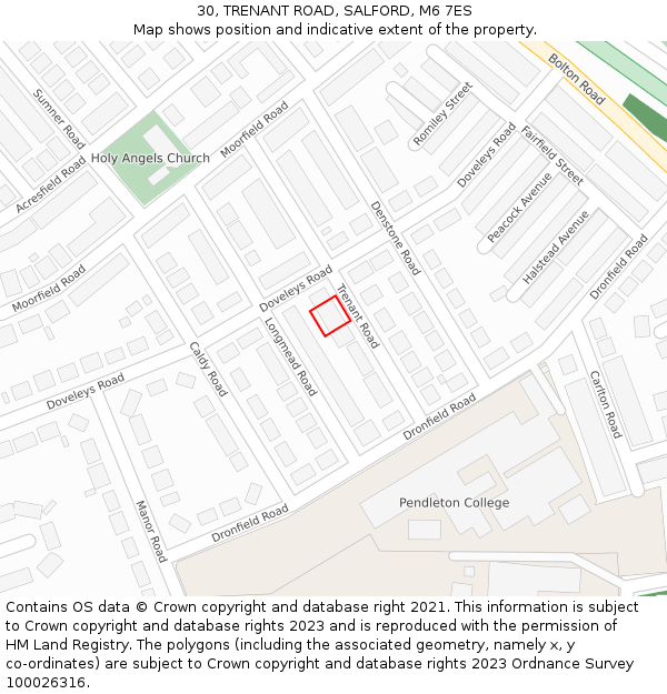 30, TRENANT ROAD, SALFORD, M6 7ES: Location map and indicative extent of plot