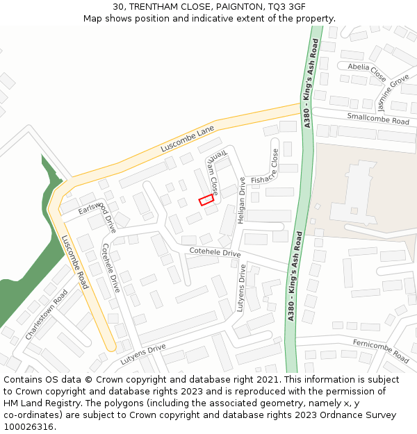 30, TRENTHAM CLOSE, PAIGNTON, TQ3 3GF: Location map and indicative extent of plot