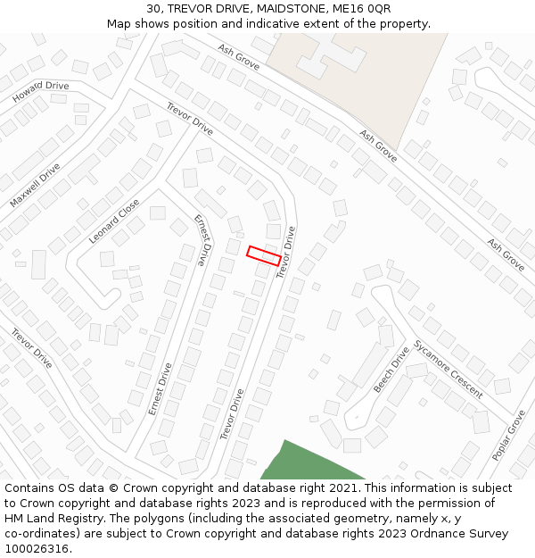 30, TREVOR DRIVE, MAIDSTONE, ME16 0QR: Location map and indicative extent of plot